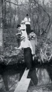 Students hiking in the woods