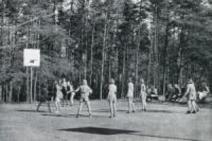 Students playing basketball