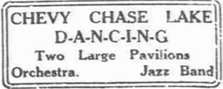Washington Times advertisement for music and dancing at Chevy Chase Lake